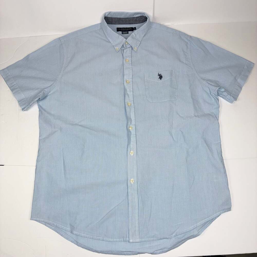 U.S. Polo Assn. Men's Short Sleeve Button Down Shirt Blue White Striped XL